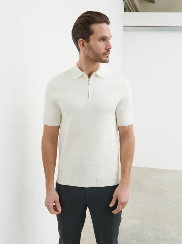 Nolan Textured Zip Polo - Cream sold by NOBL