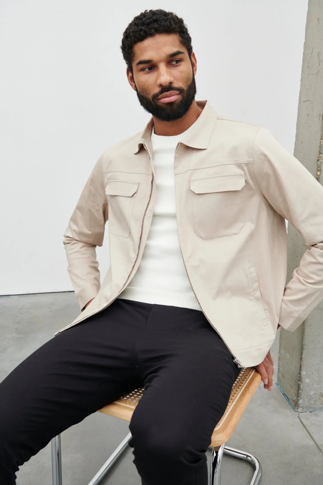 Lucas Zip Down Boxy Shacket - Stone sold by NOBL product image thumbnail 2