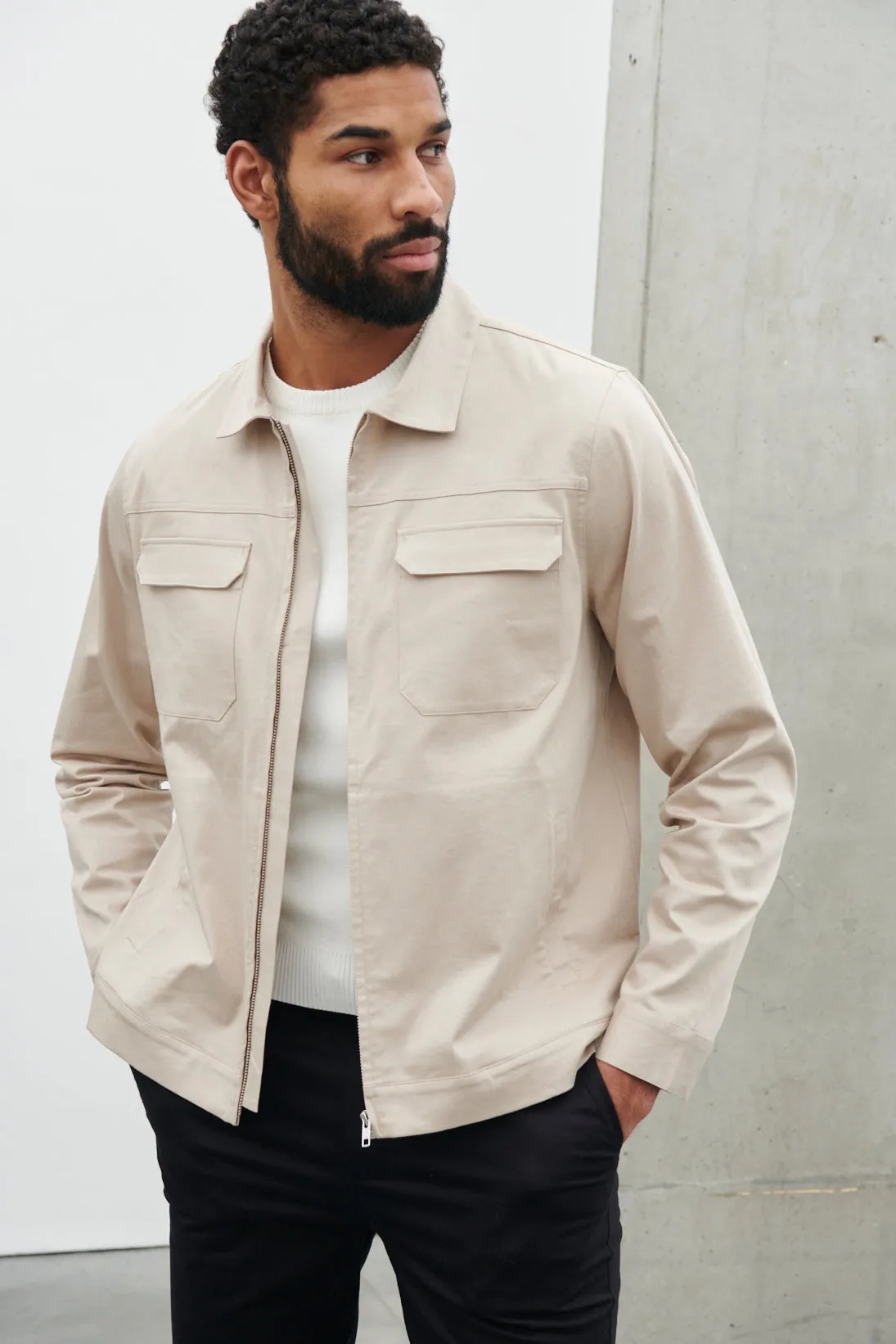 Lucas Zip Down Boxy Shacket - Stone sold by NOBL