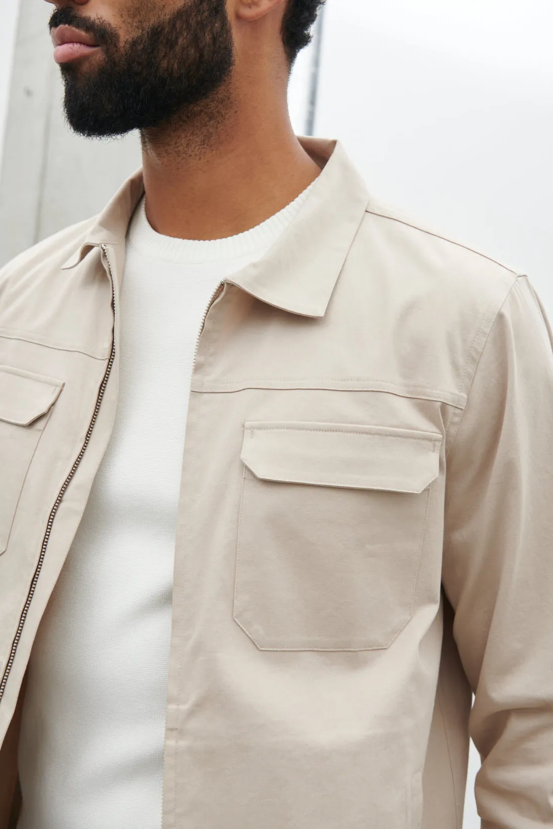 Lucas Zip Down Boxy Shacket - Stone sold by NOBL product image thumbnail 3