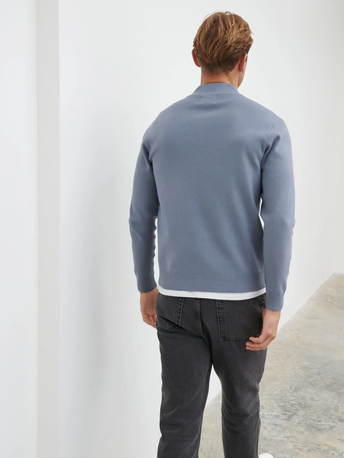 Arlo Knit Bomber Jacket - Steel Blue sold by NOBL product image thumbnail 3