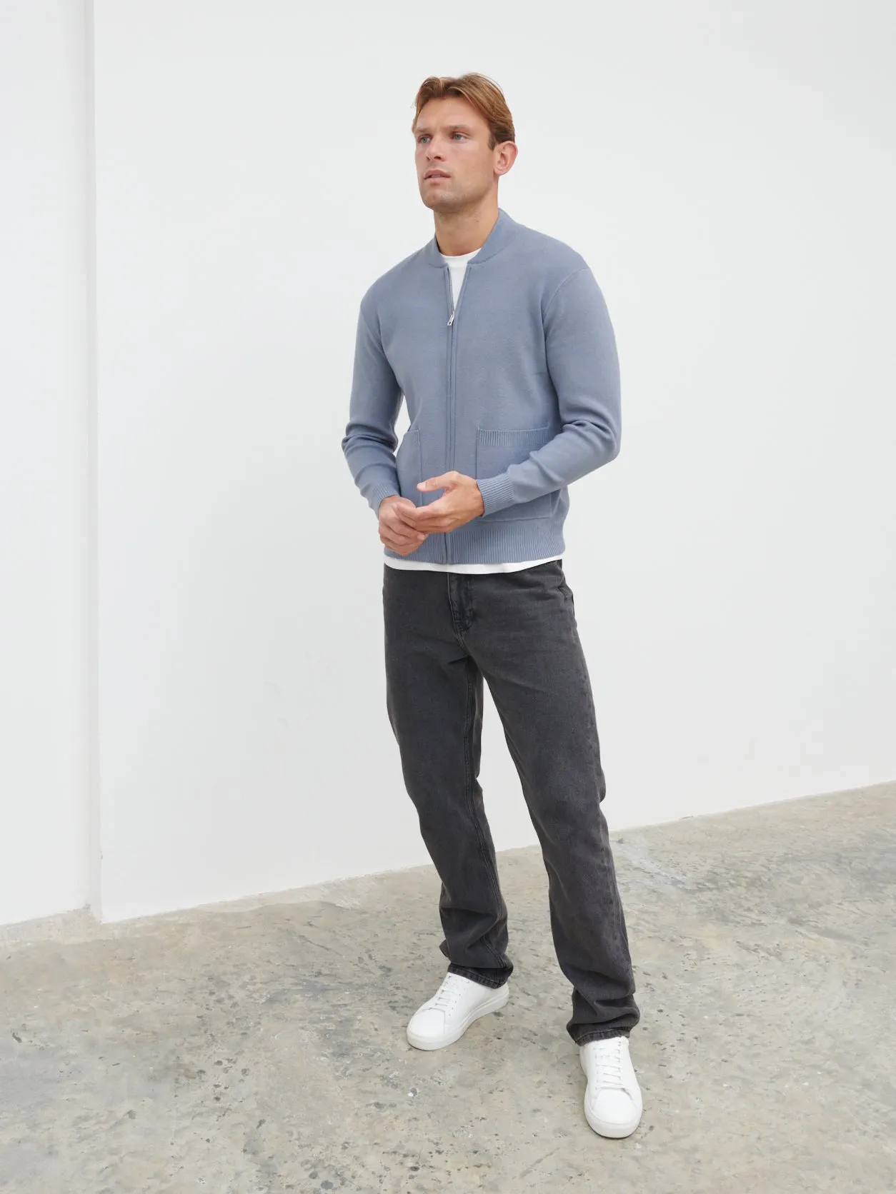 Arlo Knit Bomber Jacket - Steel Blue sold by NOBL product image thumbnail 4