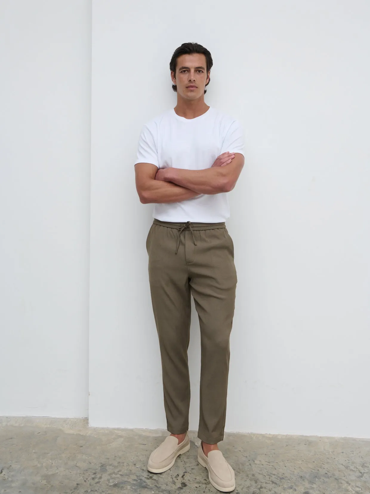 Timothe Drawstring Trouser - Dark Olive Grey sold by NOBL