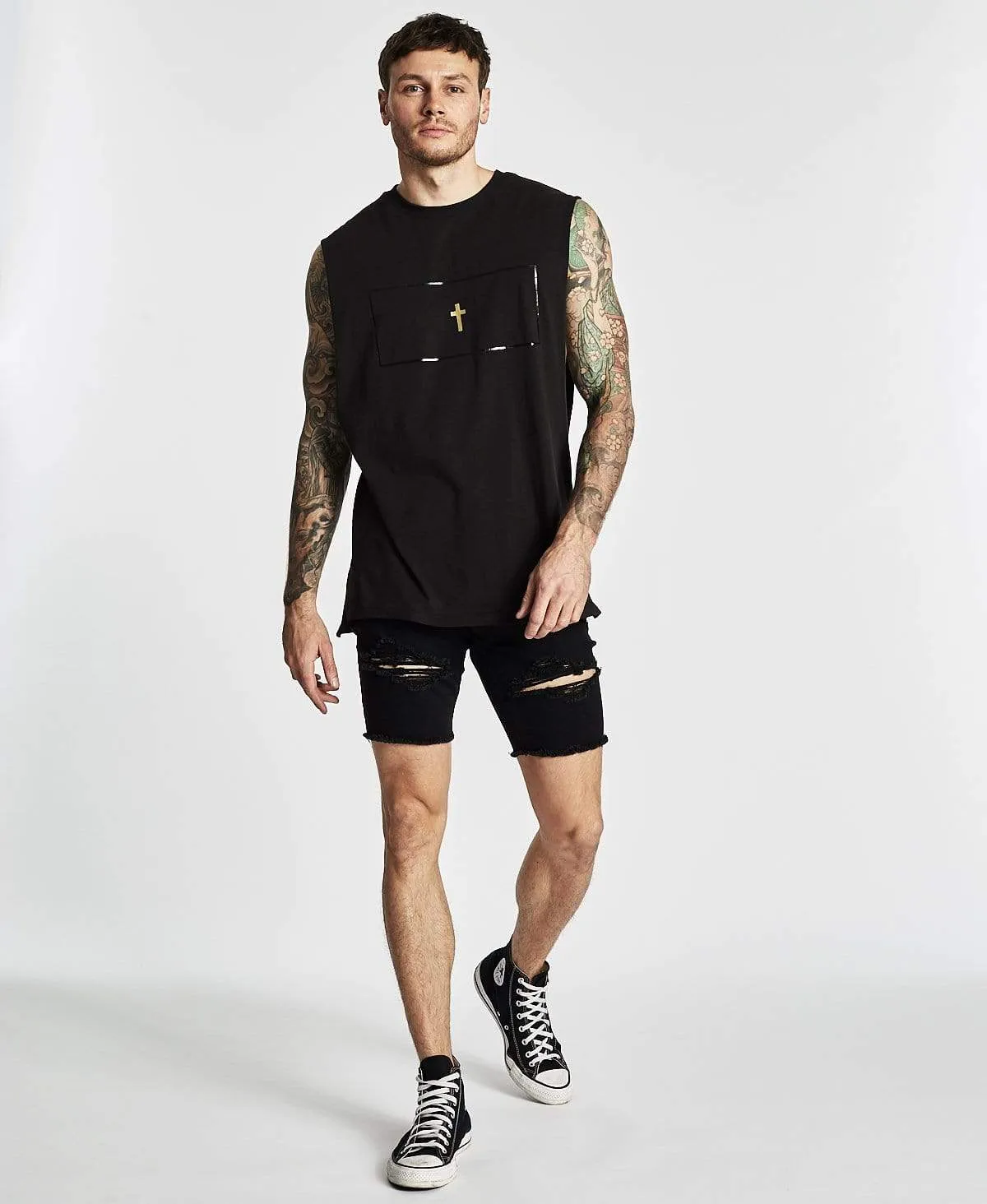 Huntington Step Hem Muscle Tee Jet Black sold by Neverland product image thumbnail 5