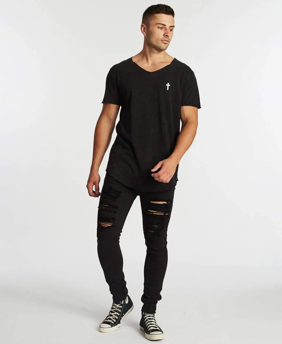 Bad Ending Raw V-Neck T-Shirt Acid Black sold by Neverland product image thumbnail 4