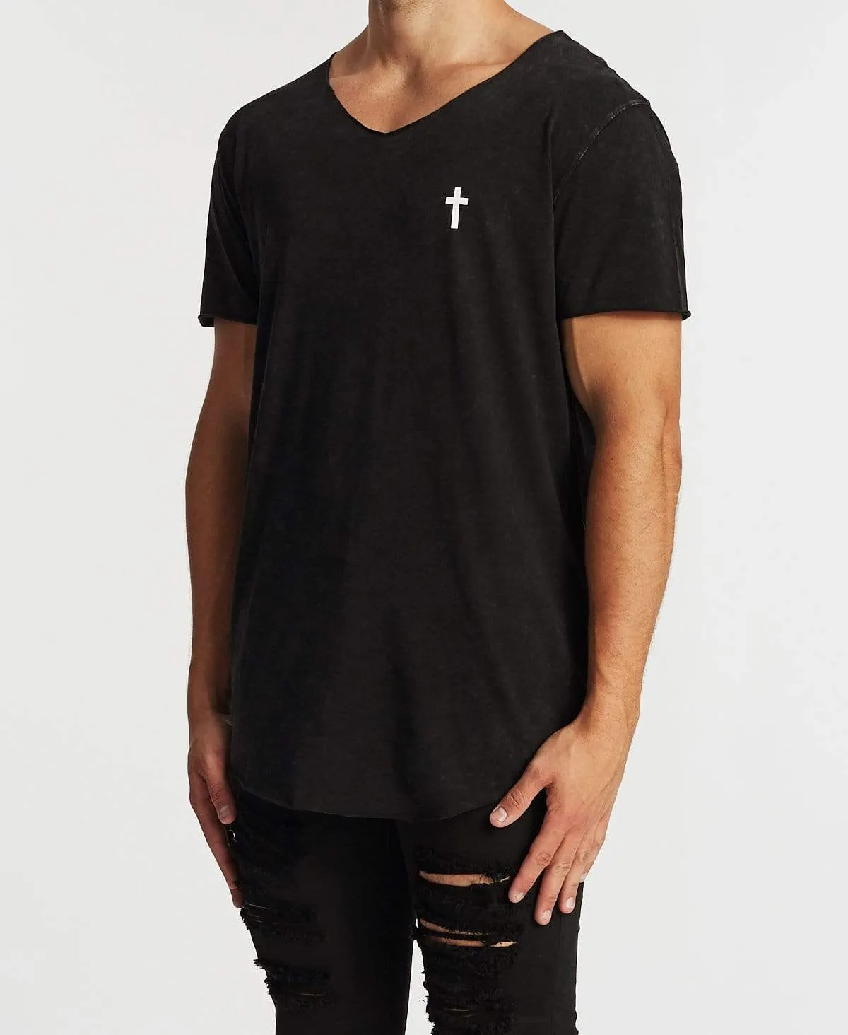 Bad Ending Raw V-Neck T-Shirt Acid Black sold by Neverland product image thumbnail 3