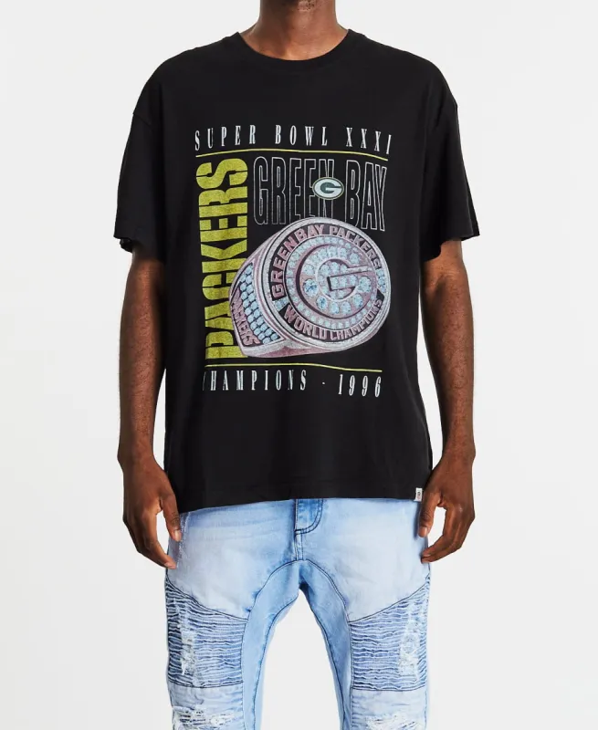 NFL Champs Rings T-Shirt Green Bay Packers Faded Black sold by Neverland