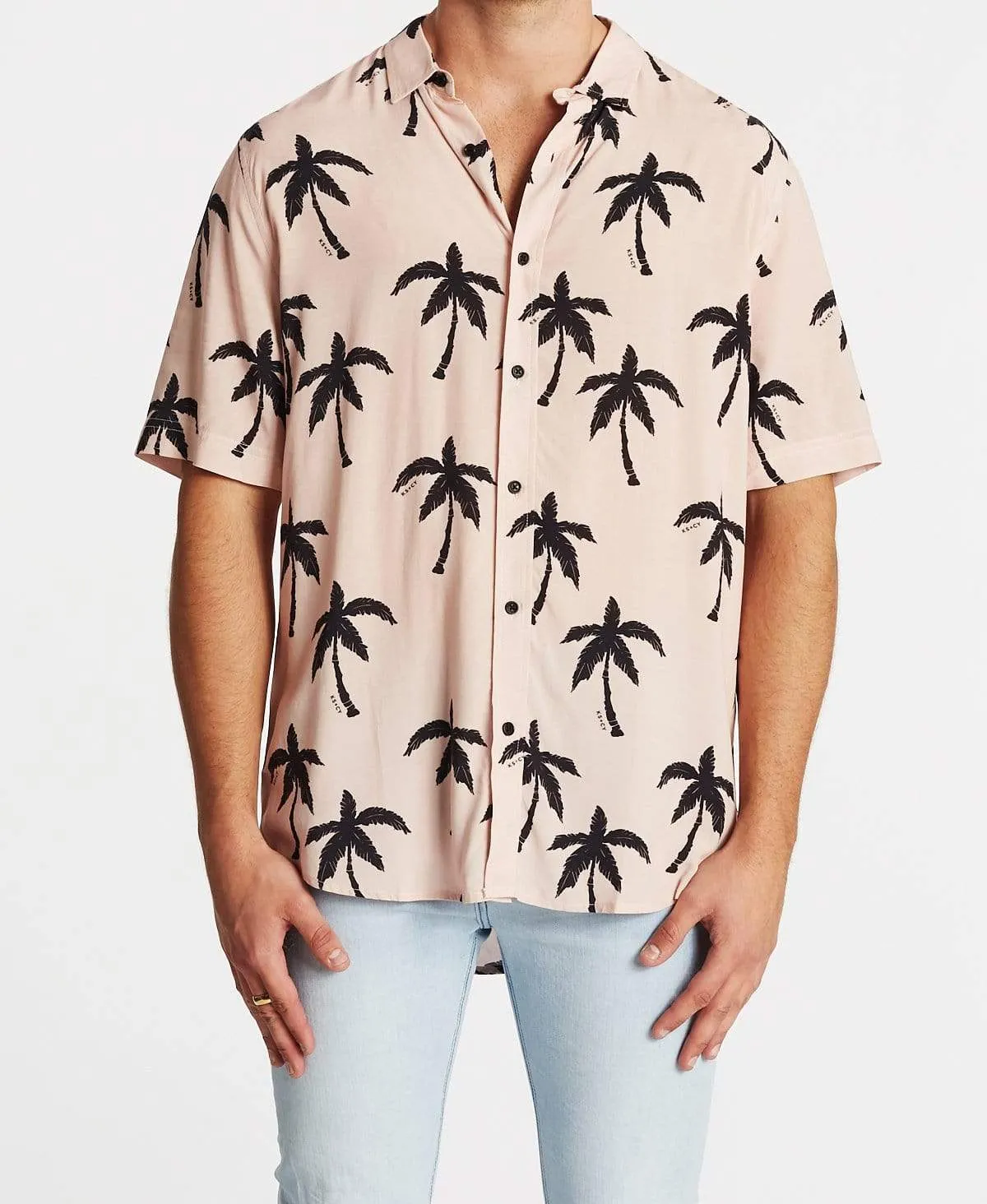 Tropico Relaxed Short Sleeve Shirt Pink/Black Print sold by Neverland