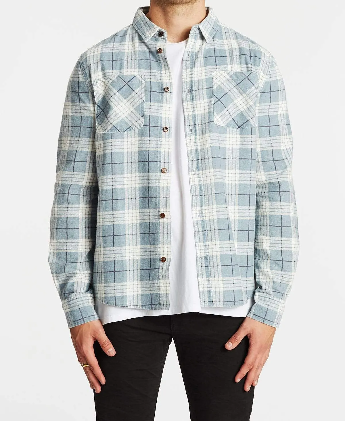 Charge Long Sleeve Shirt White/Blue Check sold by Neverland