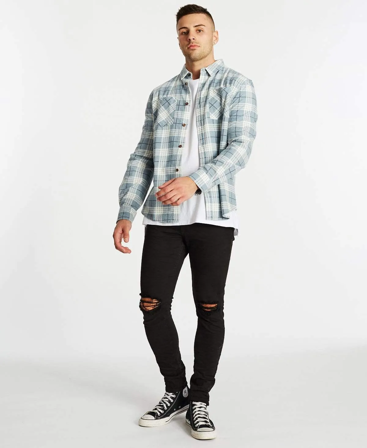 Charge Long Sleeve Shirt White/Blue Check sold by Neverland product image thumbnail 4