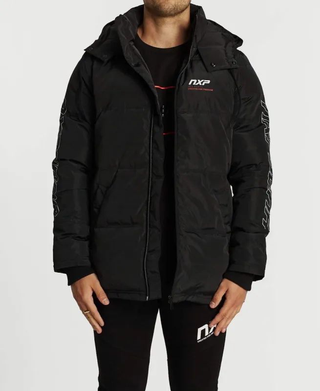 Paramount Long Line Puffer Jacket Jet Black sold by Neverland