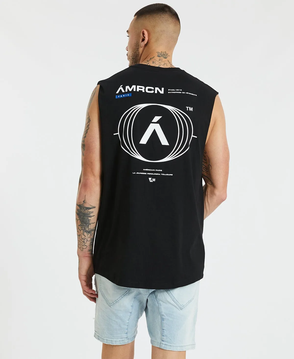 Kingston Scoop Back Muscle Tee Jet Black sold by Neverland