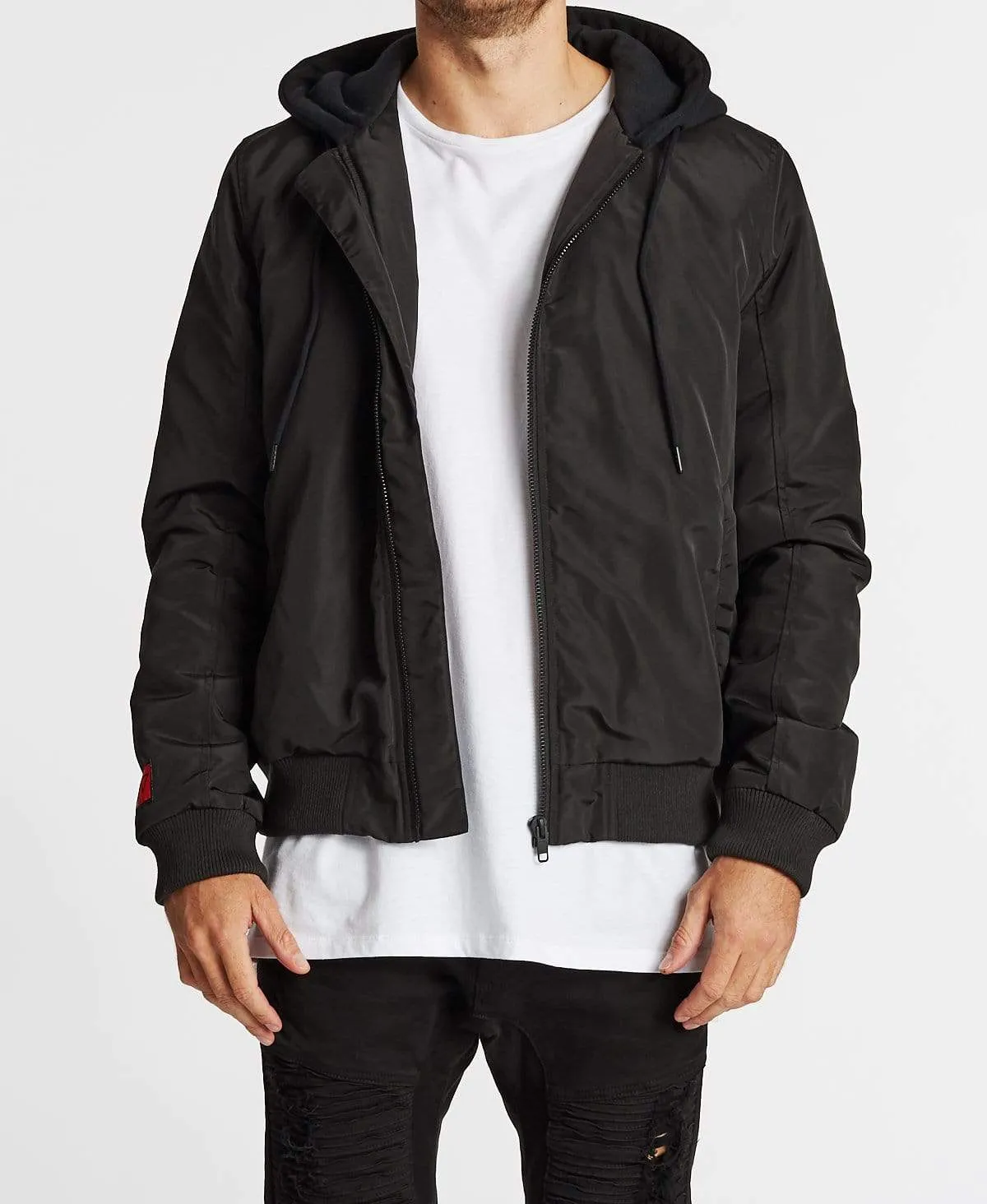 Omega Hooded Bomber Jacket Jet Black sold by Neverland