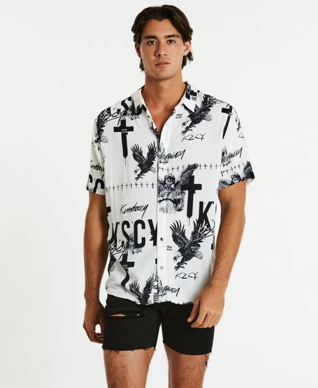Honour Relaxed Short Sleeve Shirt White/Black Print sold by Neverland