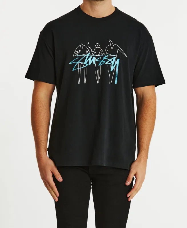 Three People SS T-Shirt Black made by Stussy