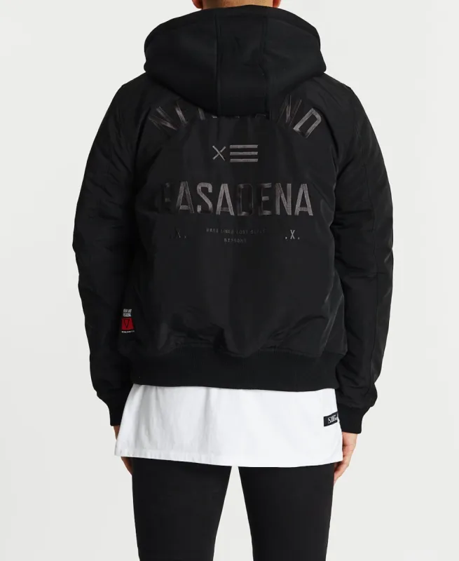 Alpine Hooded Bomber Jacket Jet Black sold by Neverland