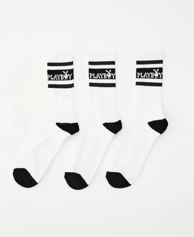 Playboy Track Club Crew Sock 3pk White sold by Neverland