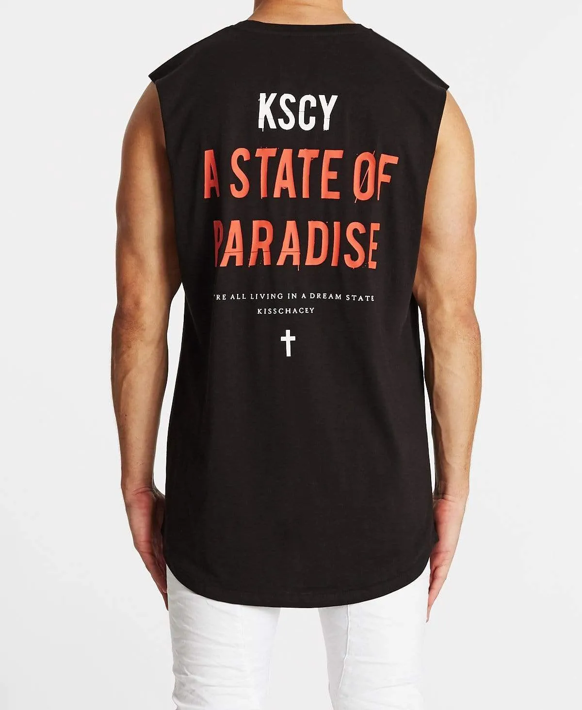 State Of Paradise Dual Curved Muscle Tee Jet Black sold by Neverland