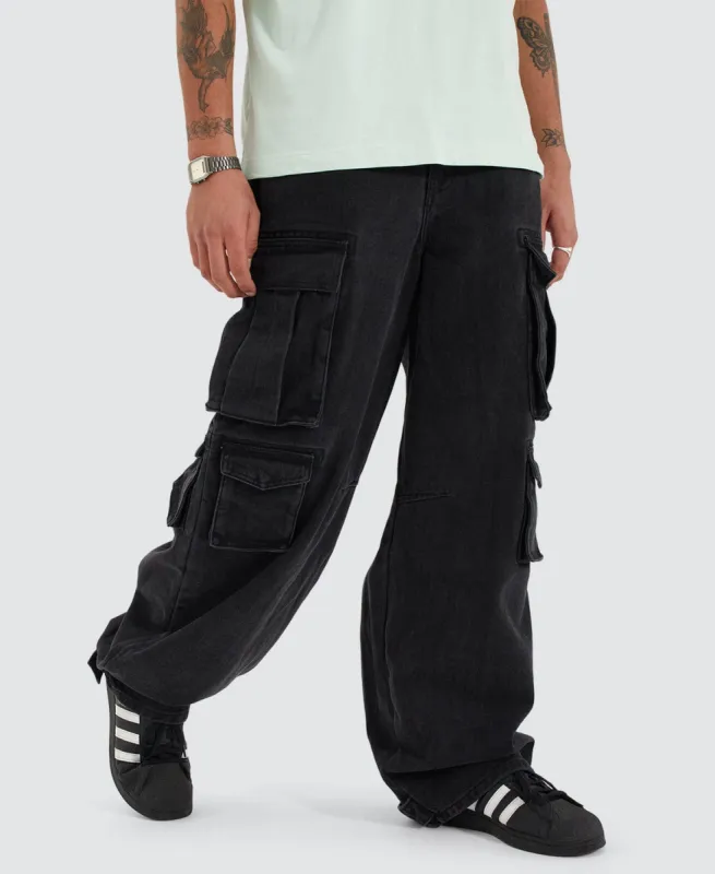 Galaxy Cargo Pants Washed Black sold by Neverland