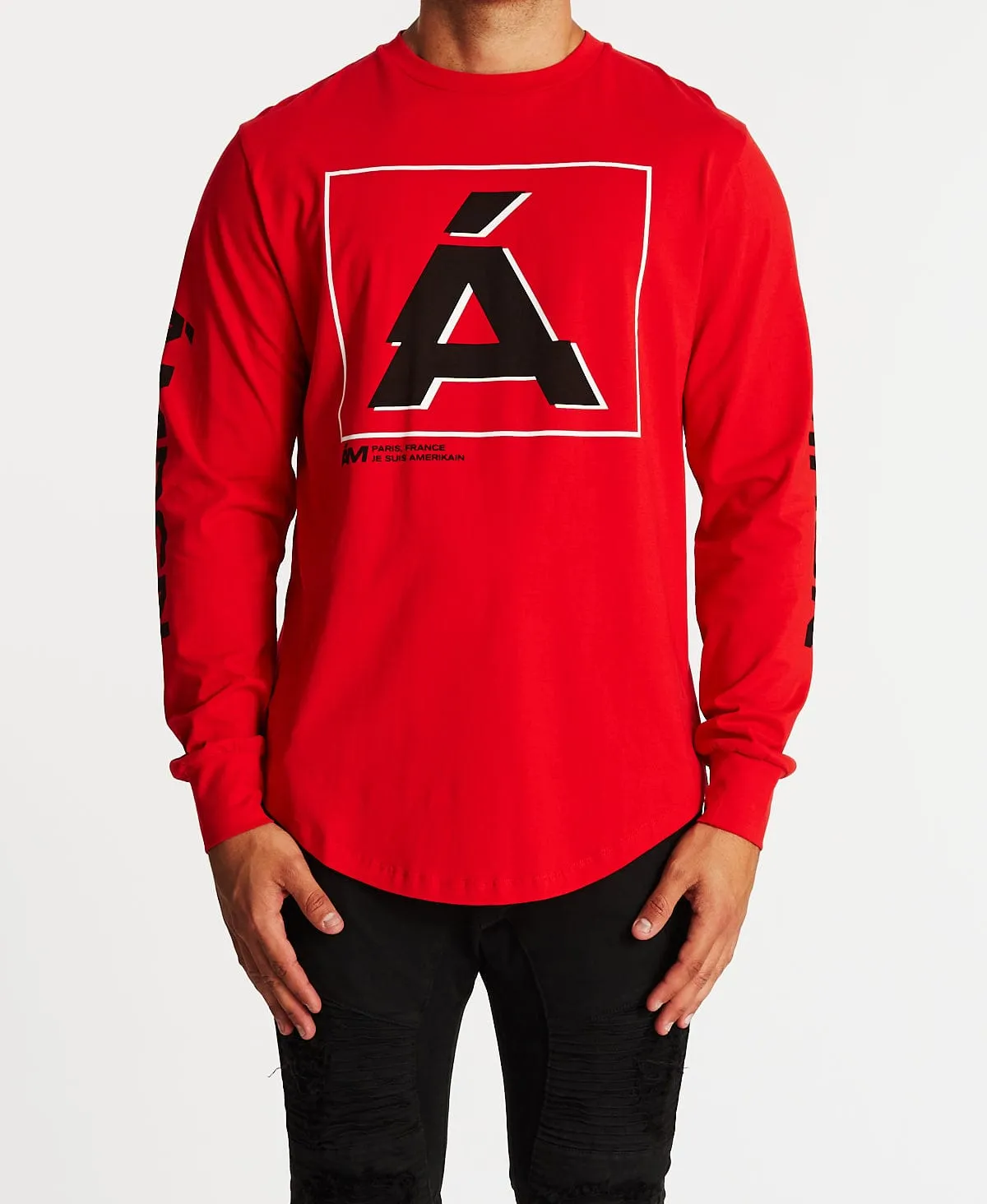 Regner Dual Curved Long Sleeve T-Shirt Red sold by Neverland