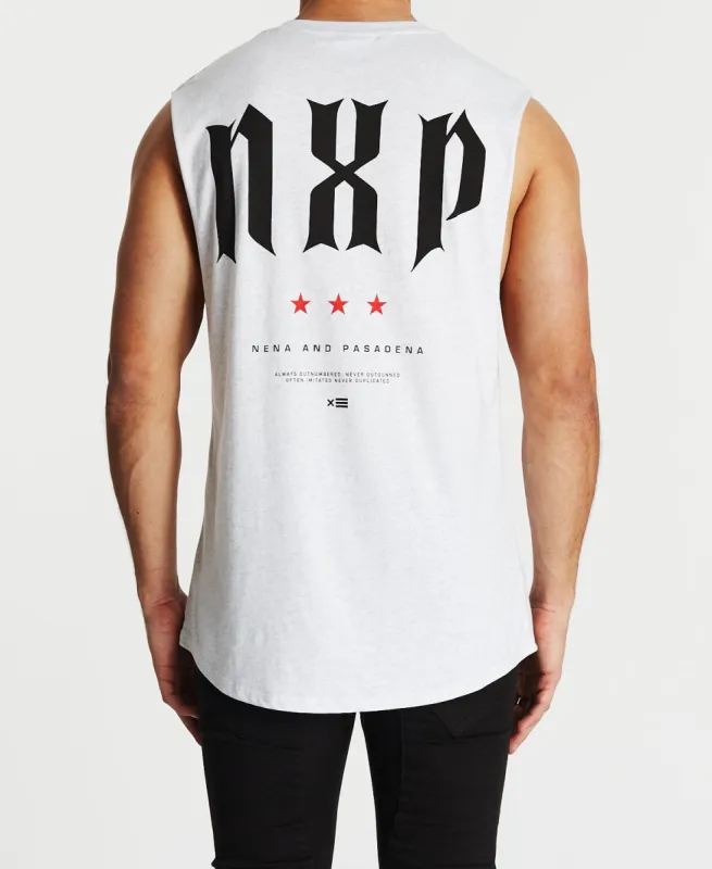 Outnumbered Scoop Back Muscle Tee Snow Marle sold by Neverland