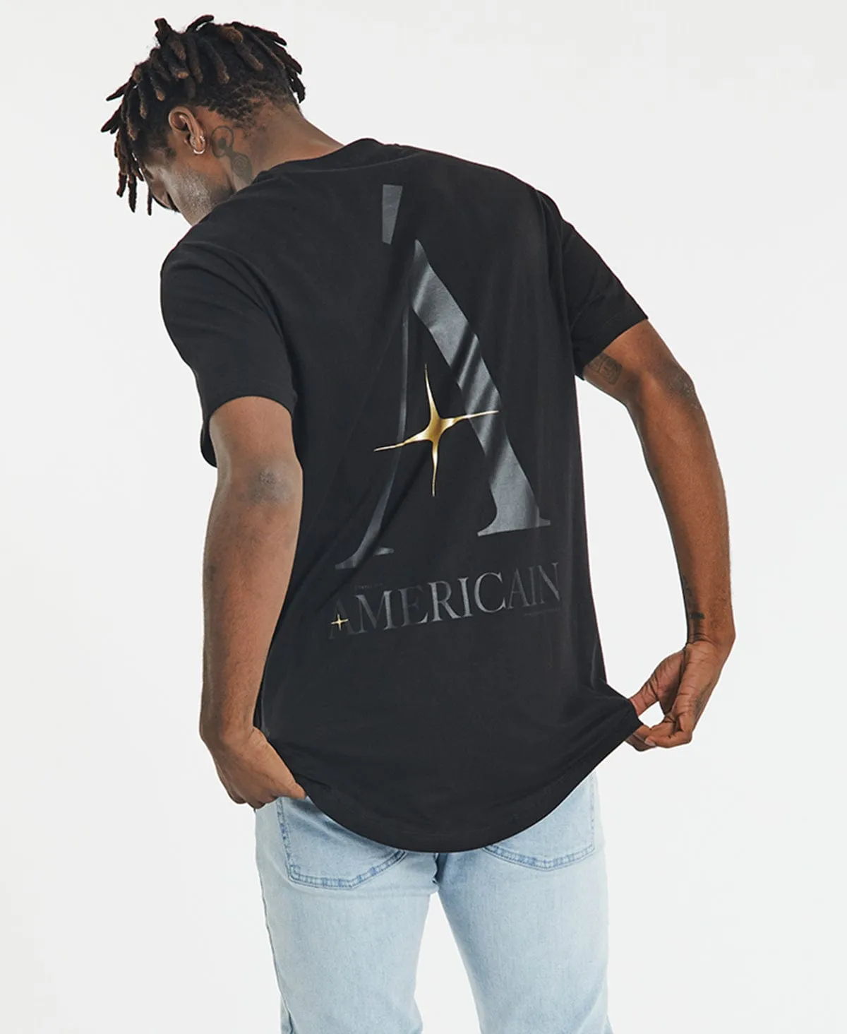 Gilded Dual Curved T-Shirt Jet Black sold by Neverland