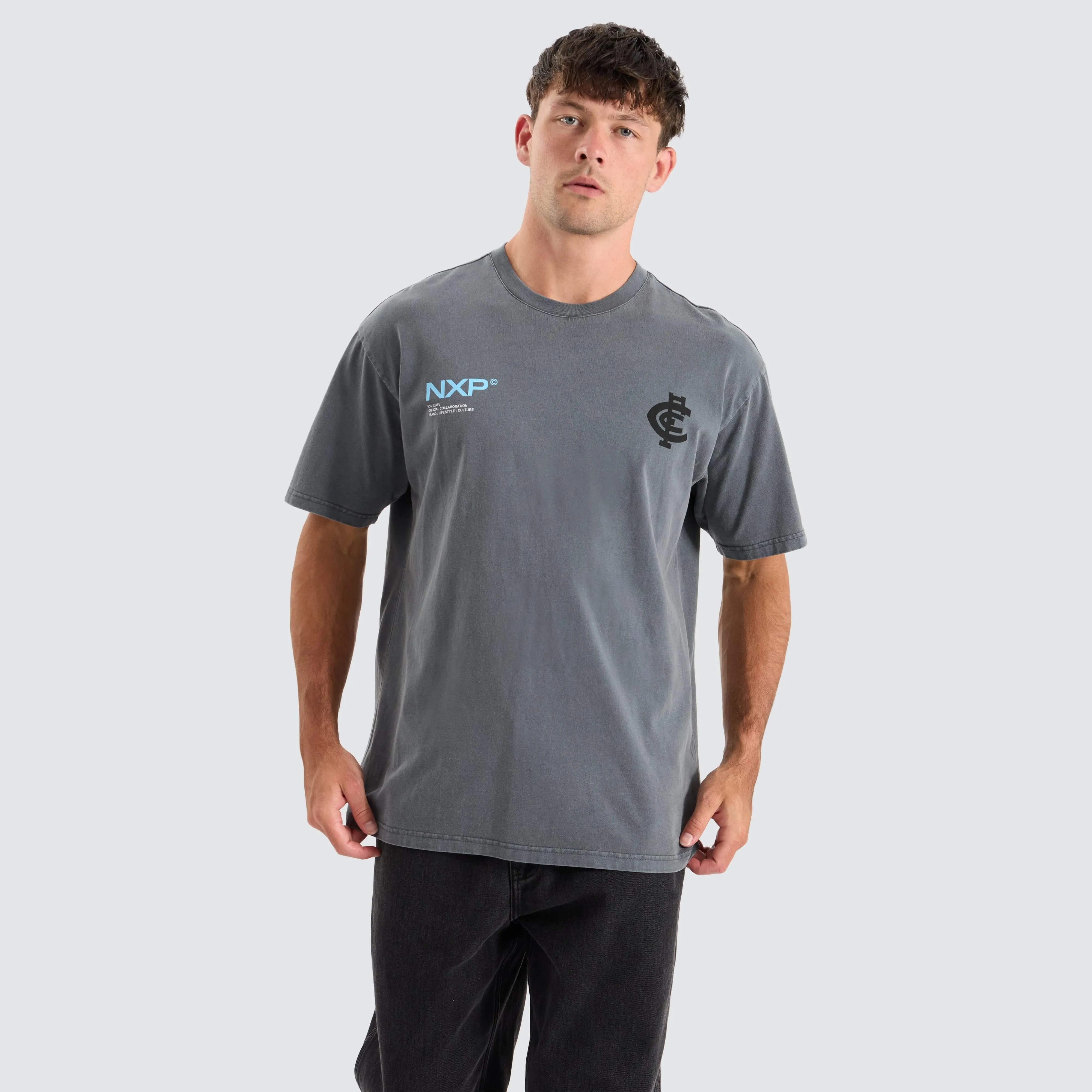 Carlton Blues AFL Box Fit Tee Pigment Charcoal sold by Neverland product image thumbnail 5