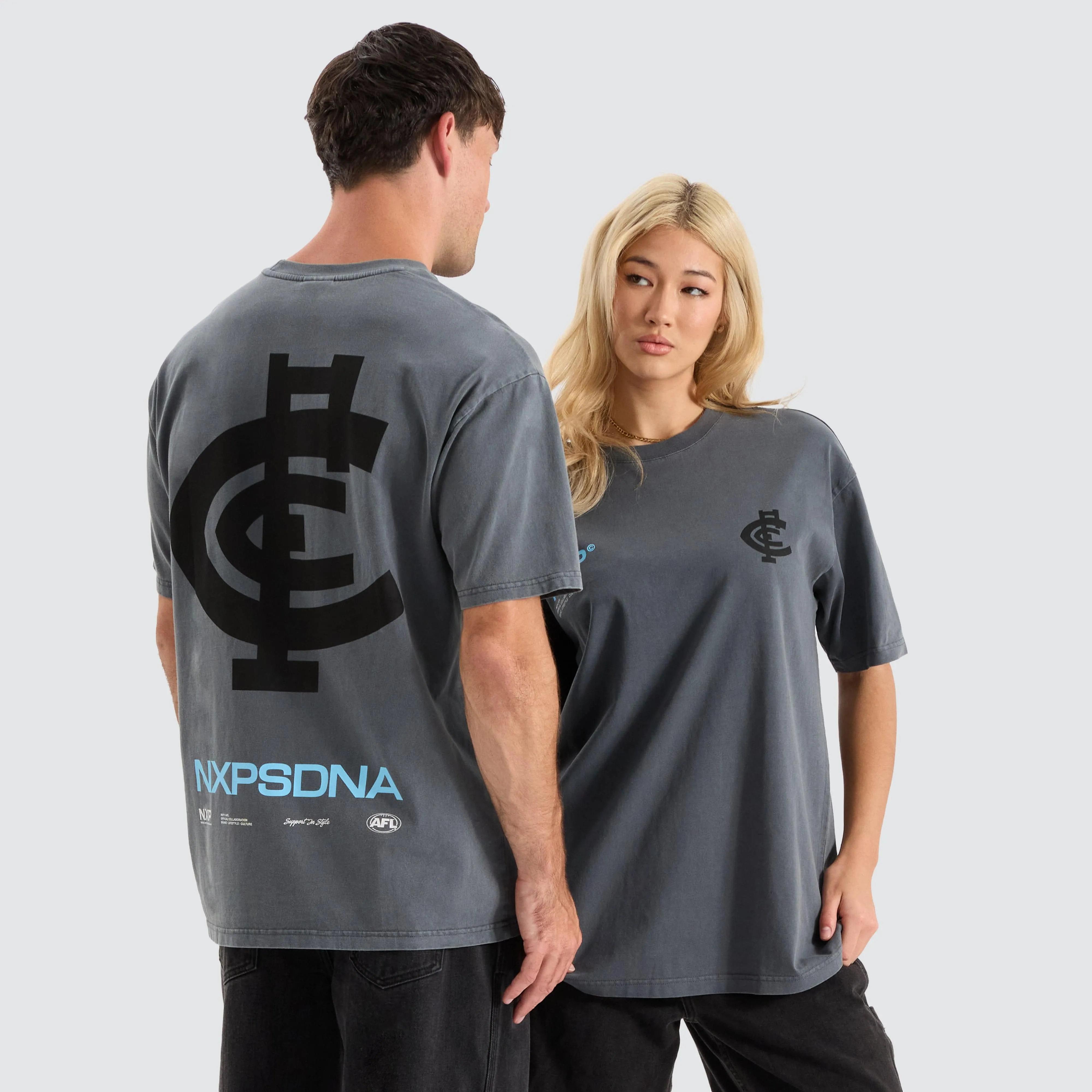 Carlton Blues AFL Box Fit Tee Pigment Charcoal sold by Neverland