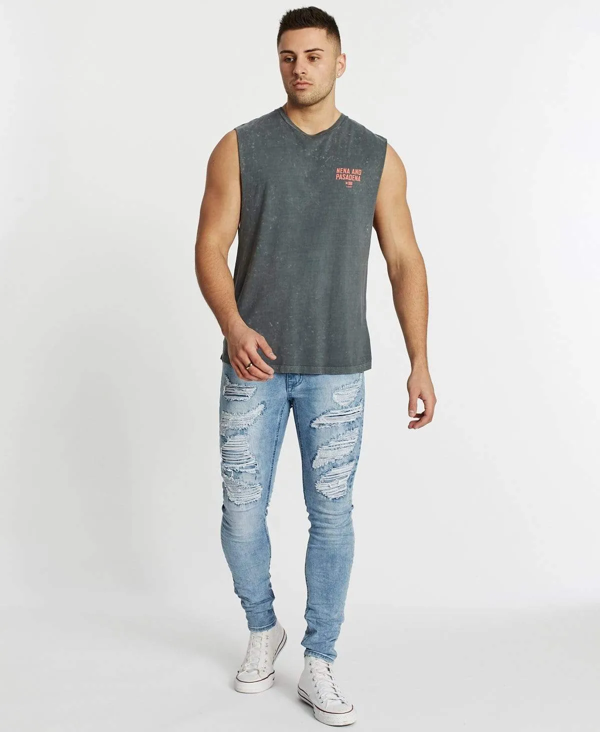 Not Trusted Scoop Back Muscle Tee Acid Charcoal sold by Neverland product image thumbnail 4