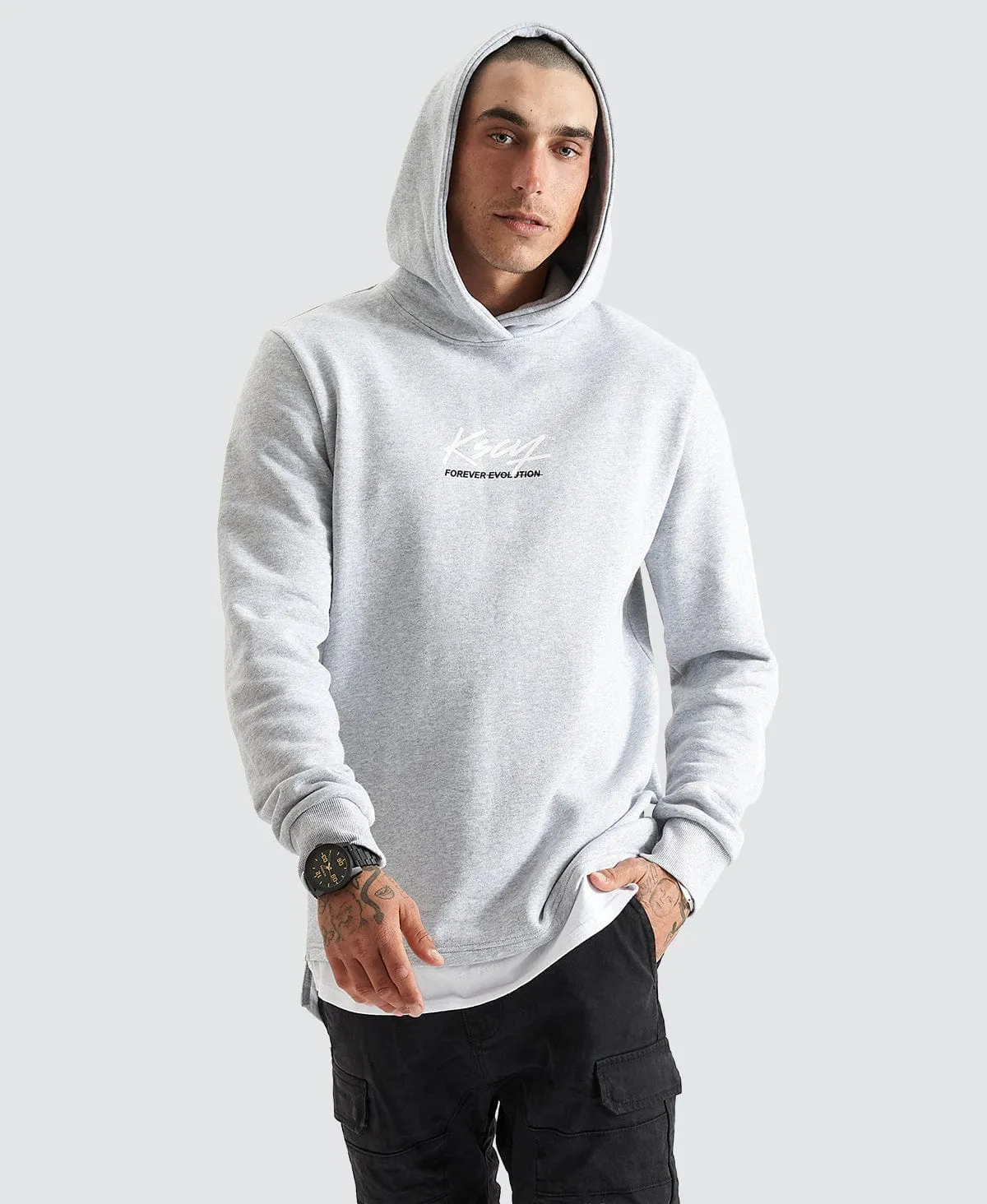 Trevor Hooded Layered Dual Curved Sweater Grey Marle sold by Neverland product image thumbnail 5
