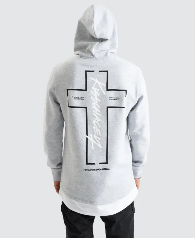 Trevor Hooded Layered Dual Curved Sweater Grey Marle sold by Neverland