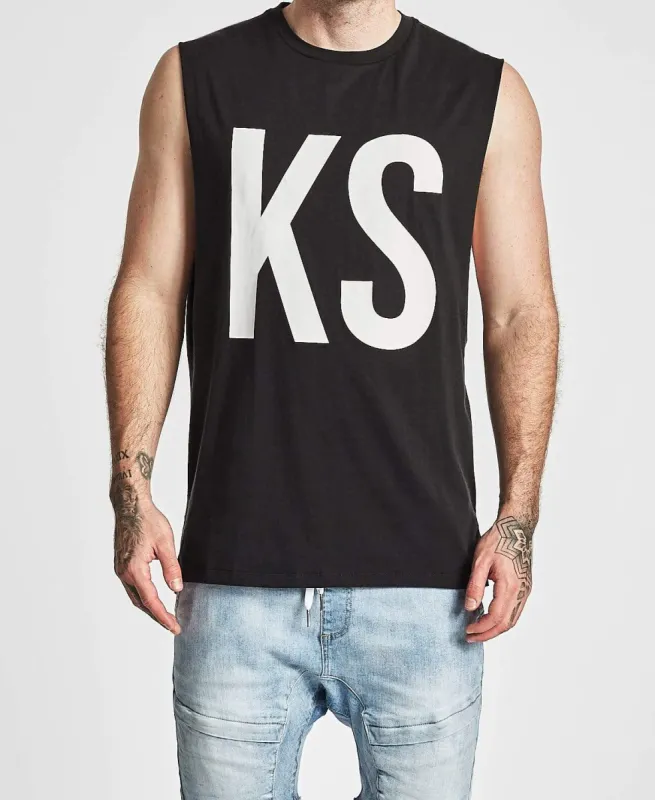 Adrift Step Hem Muscle Tee Jet Black sold by Neverland