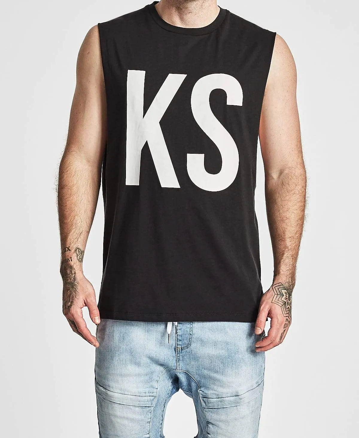 Adrift Step Hem Muscle Tee Jet Black sold by Neverland