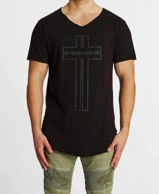 Sunset Raw V-Neck T-Shirt Jet Black sold by Neverland