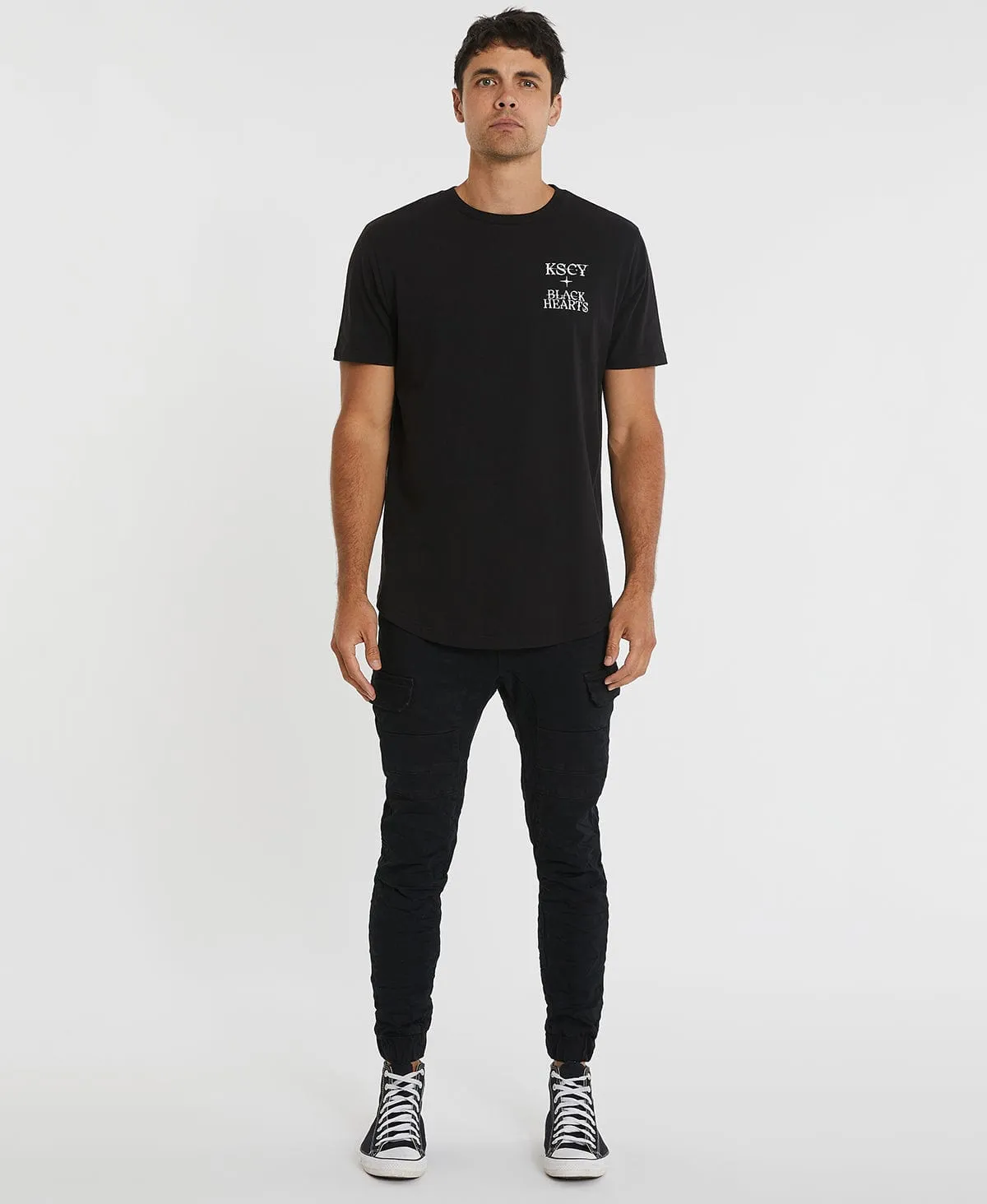 Black Hearts Dual Curved T-Shirt Jet Black sold by Neverland product image thumbnail 5