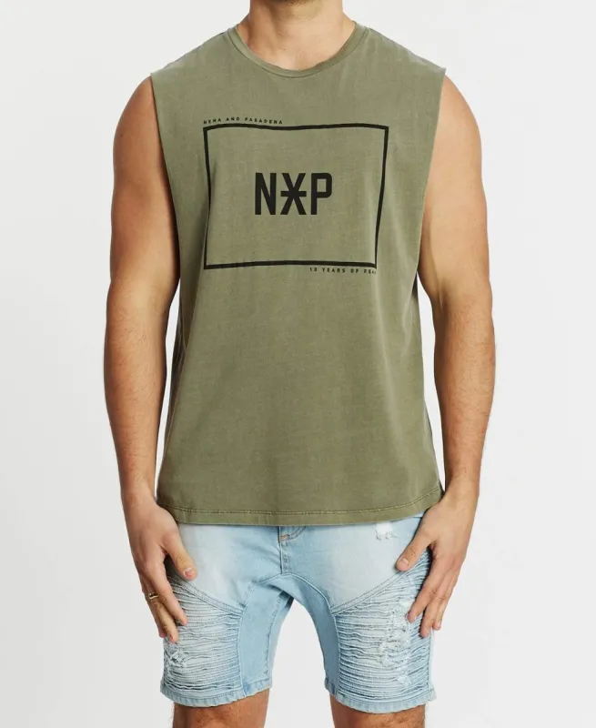 Decade Scoop Back Muscle Tee Pigment Khaki sold by Neverland
