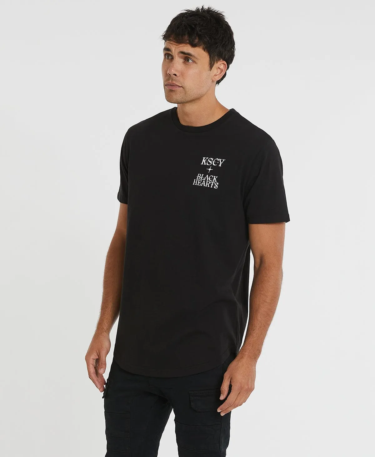 Black Hearts Dual Curved T-Shirt Jet Black sold by Neverland product image thumbnail 2