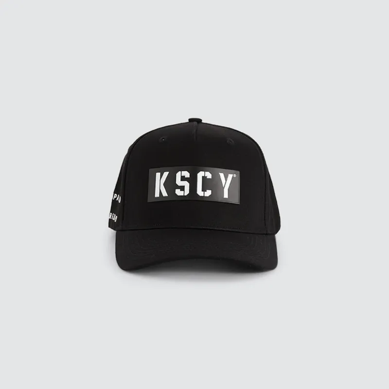 Magna 5 Panel Curved Peak Cap Jet Black sold by Neverland