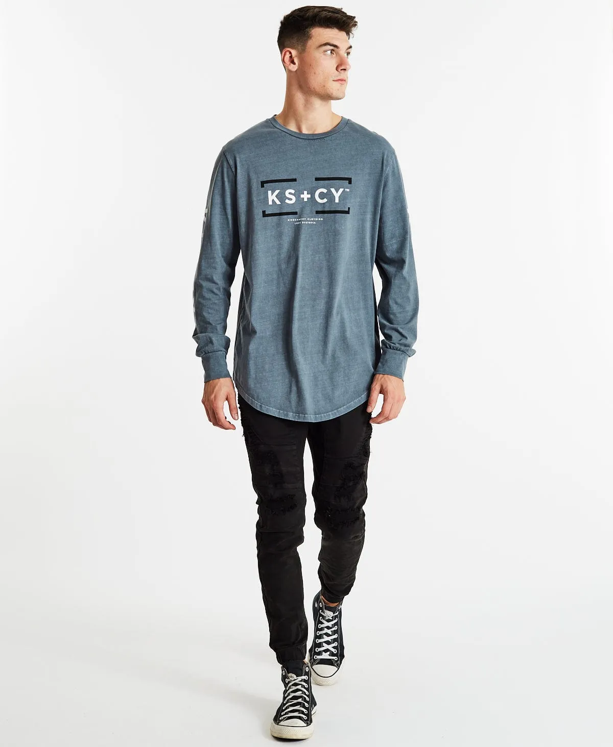 Effort Dual Curved Long Sleeve T-Shirt Pigment Slate sold by Neverland product image thumbnail 5