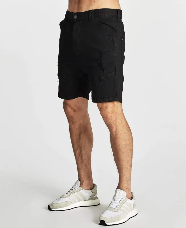 Flight Denim Shorts Distressed Jet Black sold by Neverland