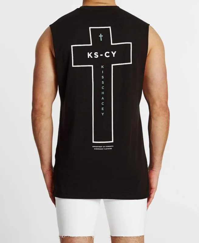 Durham Step Hem Muscle Tee Jet Black sold by Neverland