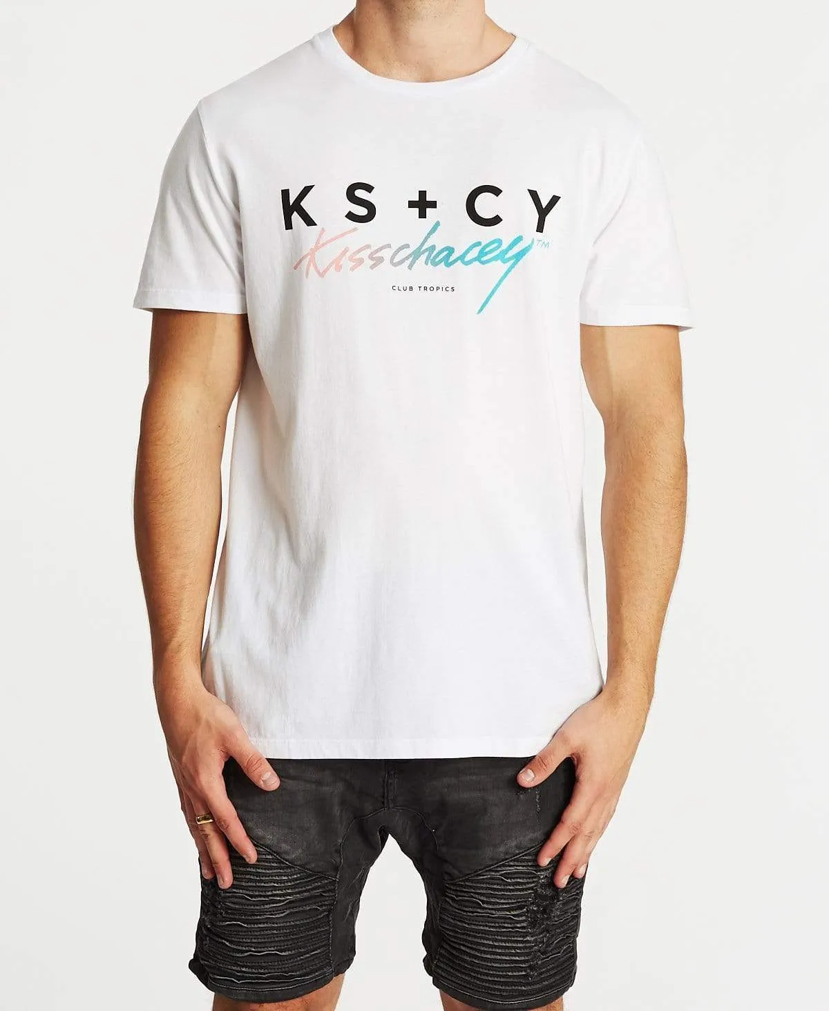 Gradient Step Hem T-Shirt White sold by Neverland