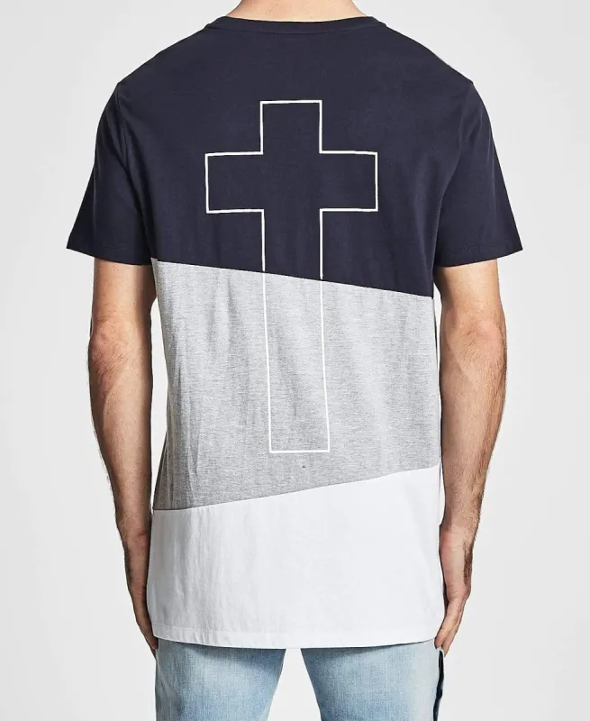 Future Step Hem Tall T-Shirt Navy/Grey Marle/White sold by Neverland