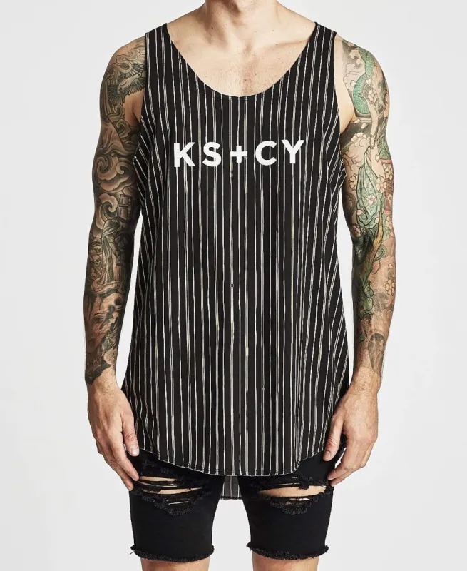 Laguna Beach Raw Curved Hem Tank Black/Black/White made by Neverland