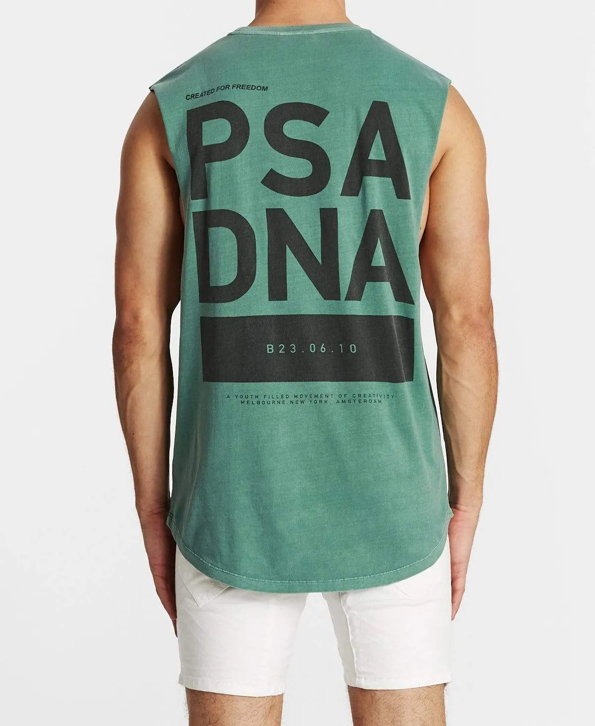 Freedom Time Scoop Back Muscle Tee Pigment Teal sold by Neverland