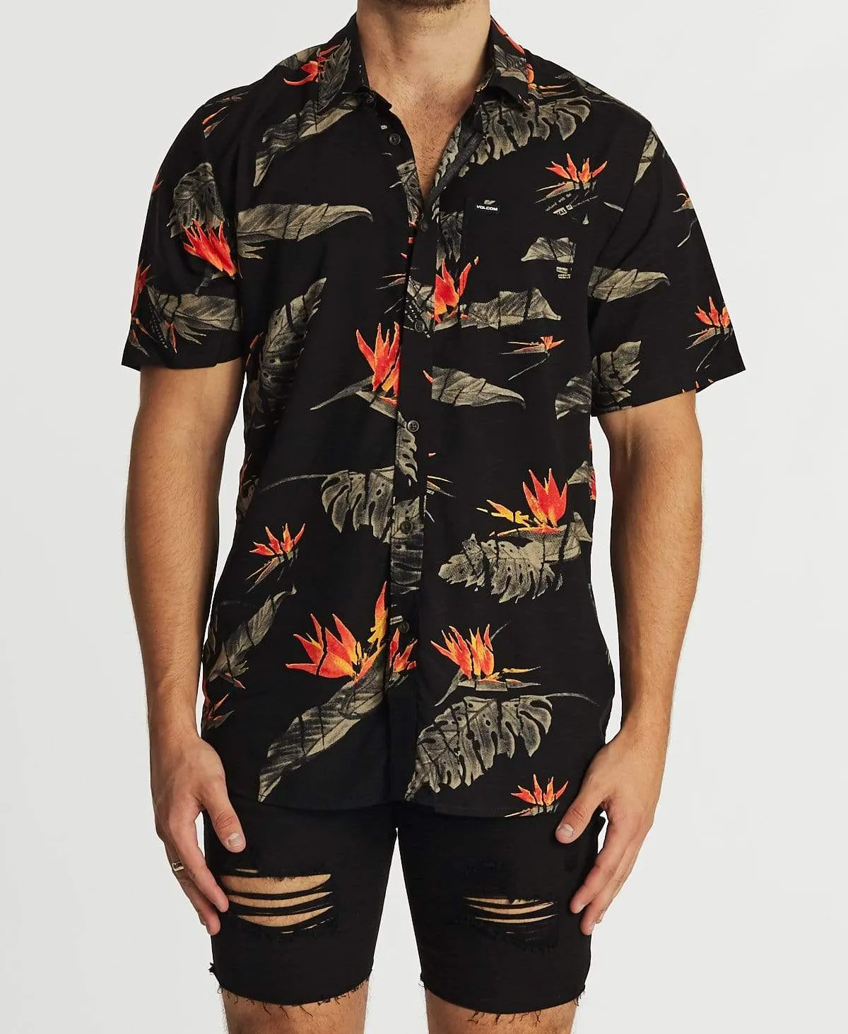 Floral Erupter Short Sleeve Shirt Black sold by Neverland