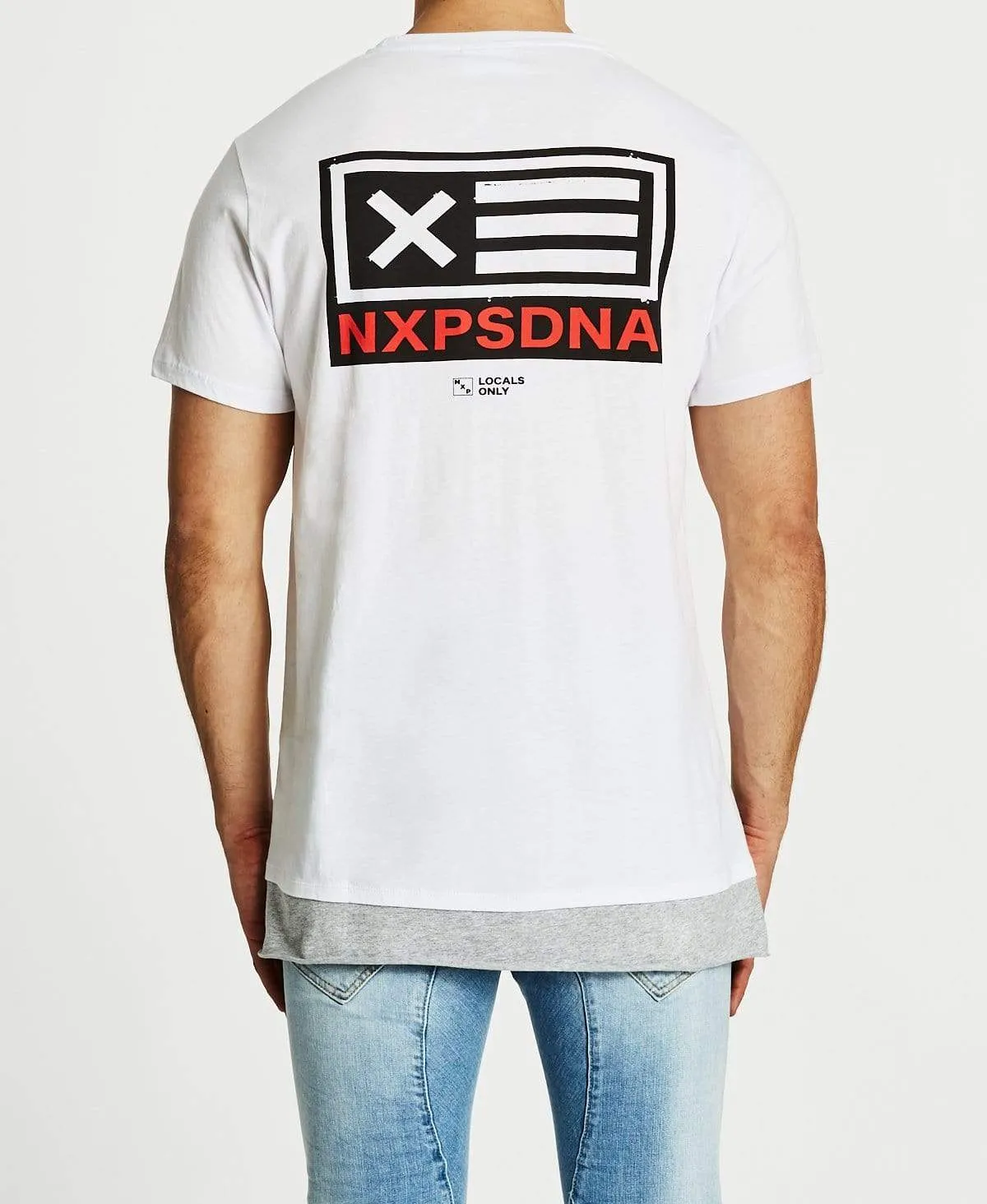 Early Warning Layered Tall T-Shirt White/Grey Marle sold by Neverland