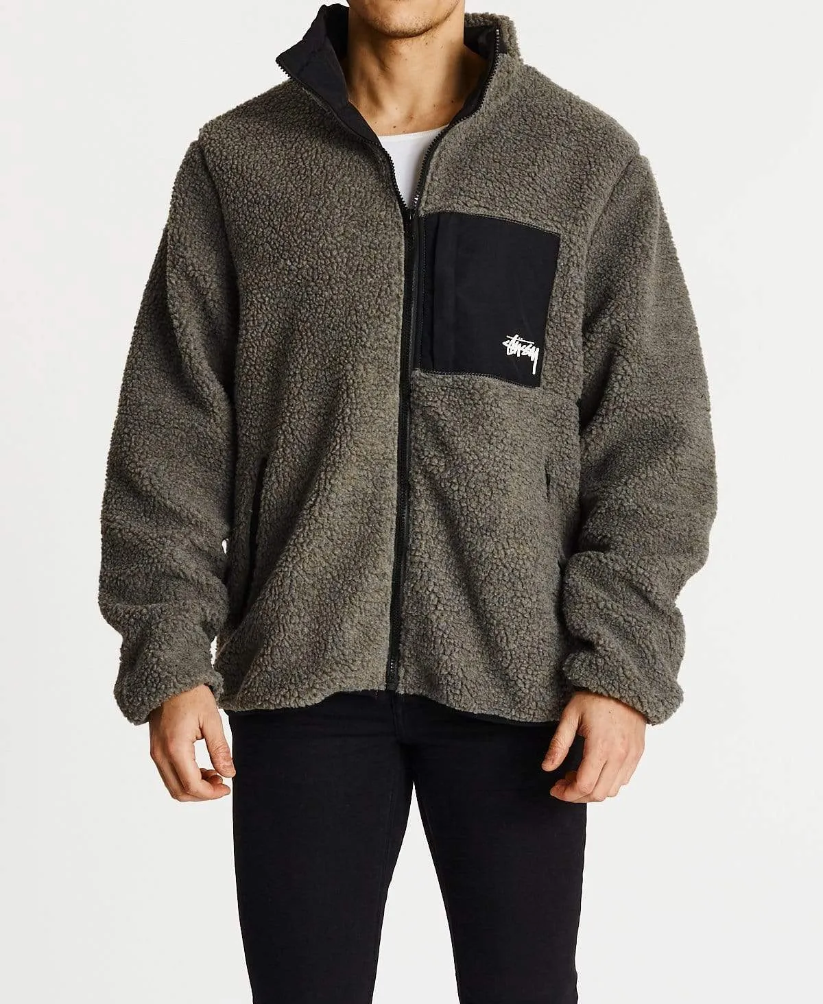 Stussy Sherpa Jacket Grey Marle sold by Neverland