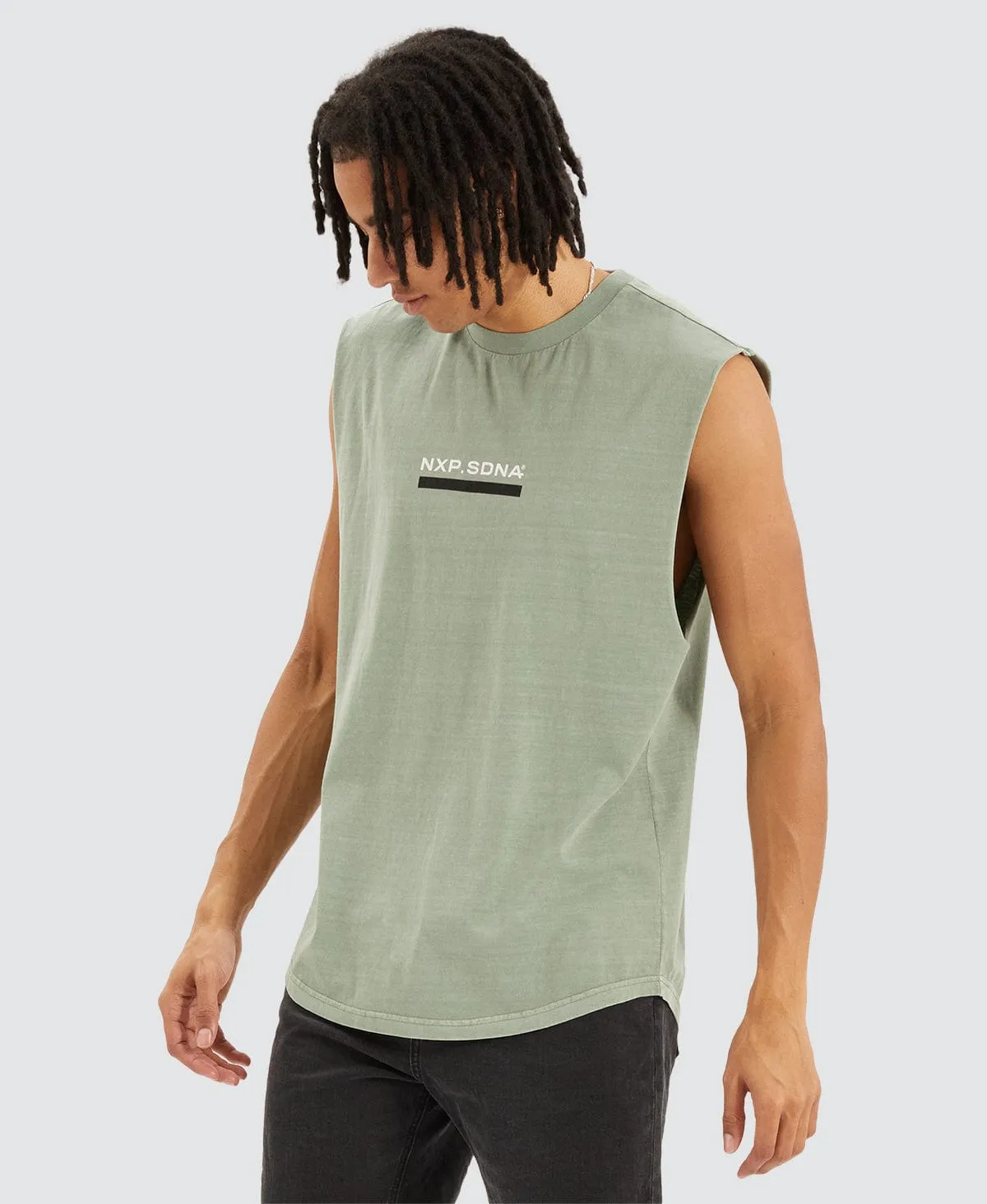 Midnight Dual Curved Muscle Tee Sage sold by Neverland product image thumbnail 5