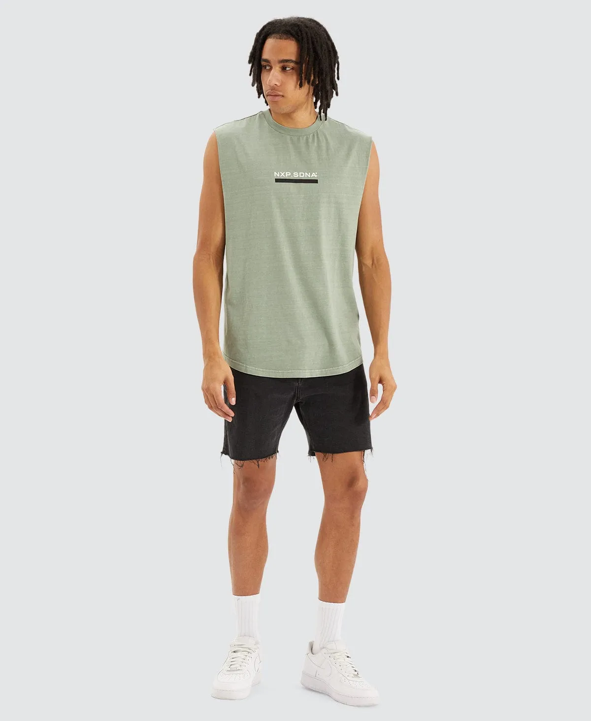 Midnight Dual Curved Muscle Tee Sage sold by Neverland product image thumbnail 4